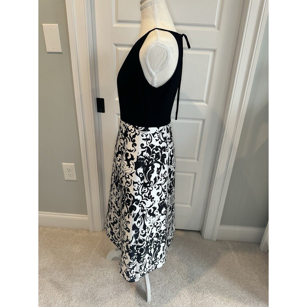 Adrianna Papell Black Halter Damask Brocade A-Line Cocktail Dress Size 4 - Picture 3 of 8